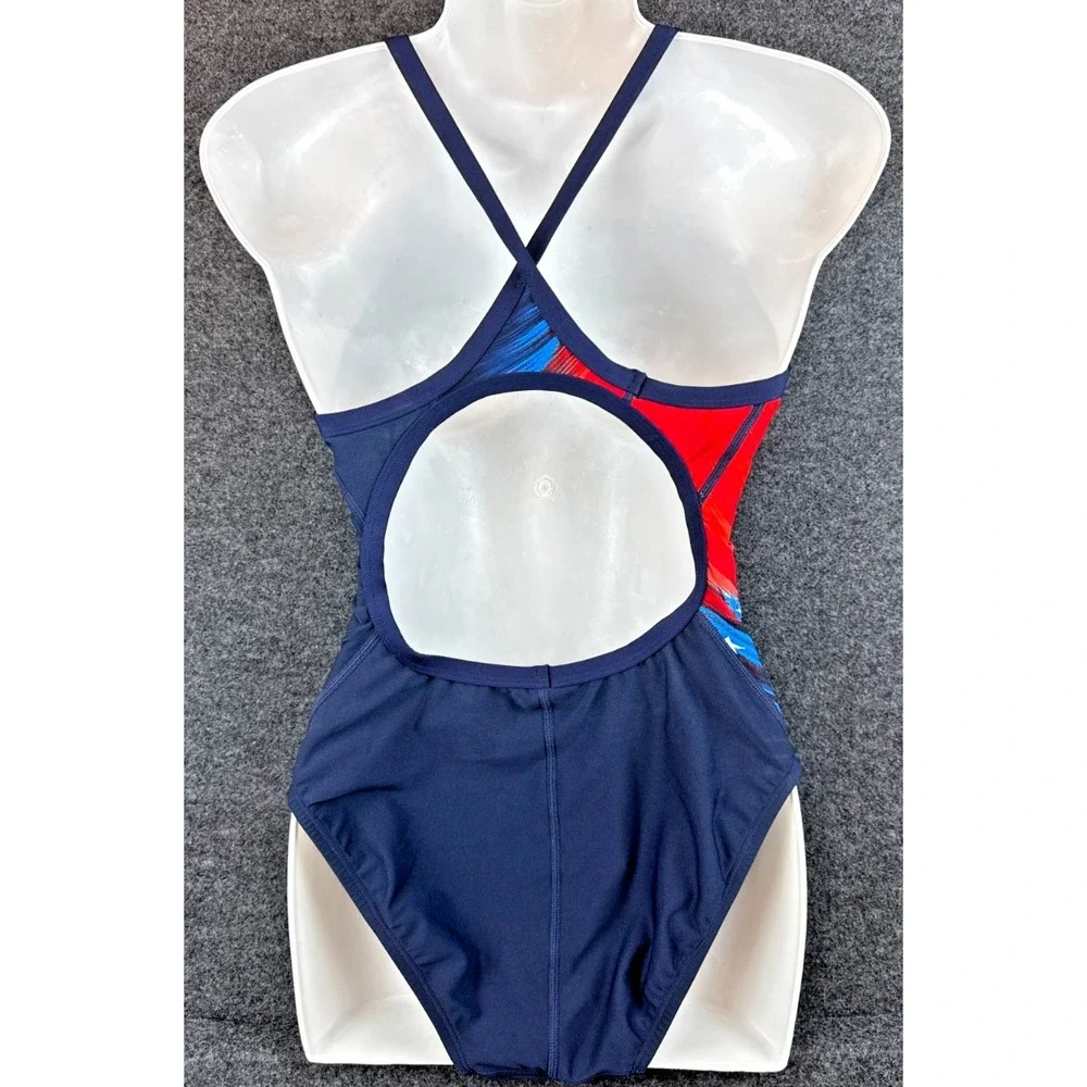 TYR Womens Size 36/L Navy Red Blue USA Stars Stripes One Piece Swimsuit NWT